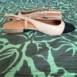 NWOT Madden Girl Beige Black Toe Slingback Flats